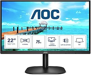 AOC 24B2XDAM  - 24 Inch FHD Monitor, 75Hz, VA, 4ms Speakers, Flicker Free, Frameless Design (1920 x 1080 @ 75Hz, HDMI/VGA/ DVI)