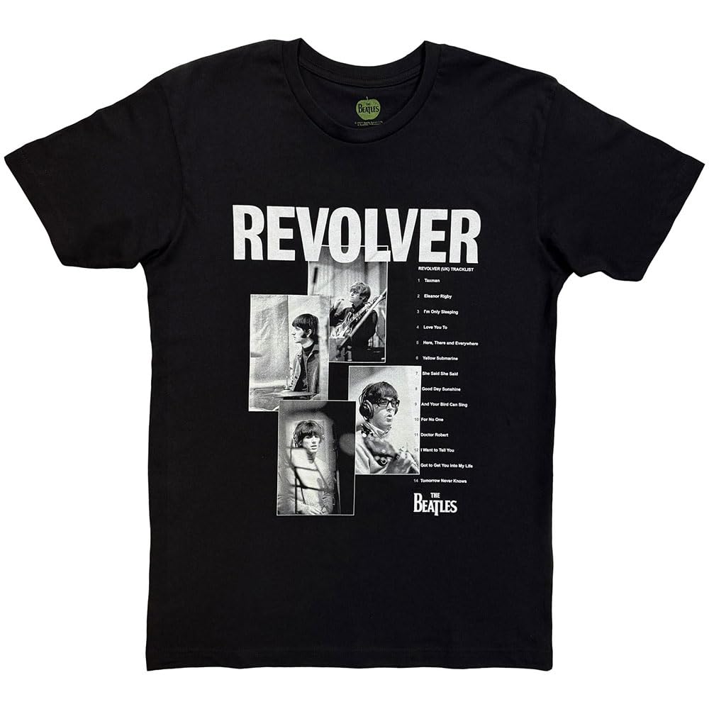The Beatles T Shirt Revolver Tracklist Band Logo Official Mens Black L