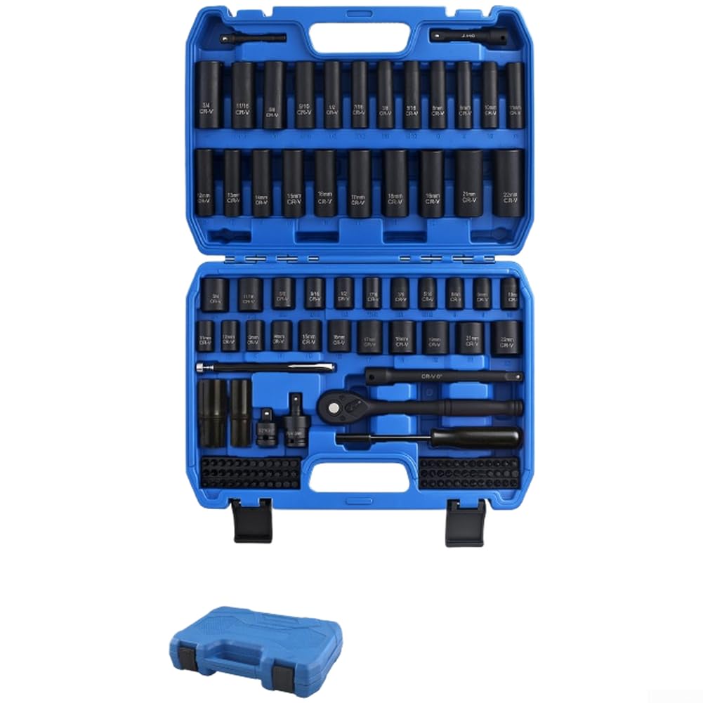 Set di 43 chiavi a cricchetto esagonali estese da 3/8", pneumatiche, elettriche, per avvitatore a percussione, cassetta degli attrezzi per riparazione meccanici automobilistici (126)
