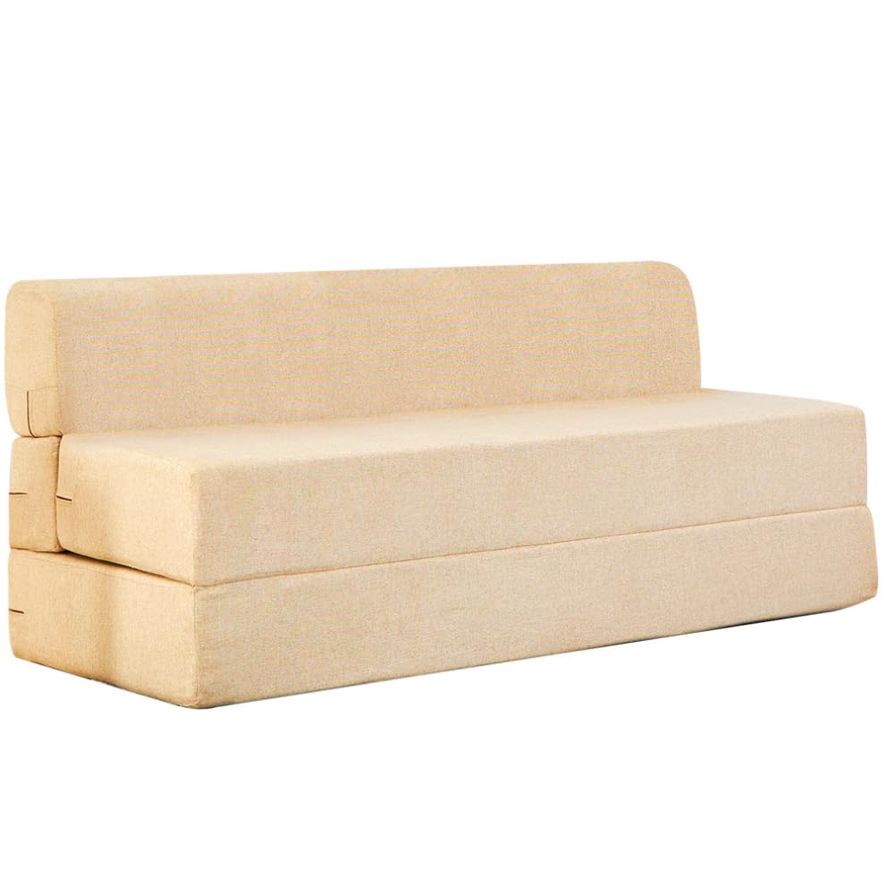 uberlyfe Xtra Long 3-Seater Sofa Cum Bed | 1-Year Warranty | Queen Mattress, Sofacum Bed for Tall People | 15" Sofa Height | Living Room Sofa Bed (Jute Finish Fabric, Beige) 5' X 6.5' Feet