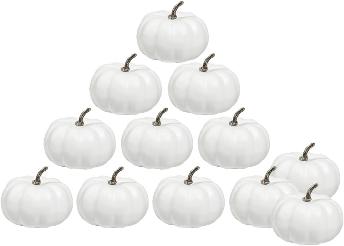 vensovo 3 Inch Small White Pumpkins for Decorating - 12PCS Mini White Foam Decorative Pumpkins for Fall Decor, White Paintable Artificial Pumpkins Perfect for Halloween Decor Thanksgiving Decor