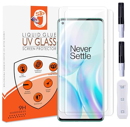 Image of STP FEEL (2 Pack UV Tempered Glass Screen Protector For Oneplus 8 Pro (6.78 Inch) Full Adhesive UV Glue Curved Edge to Edge Case Friendly HD Clarity with easy installation kit