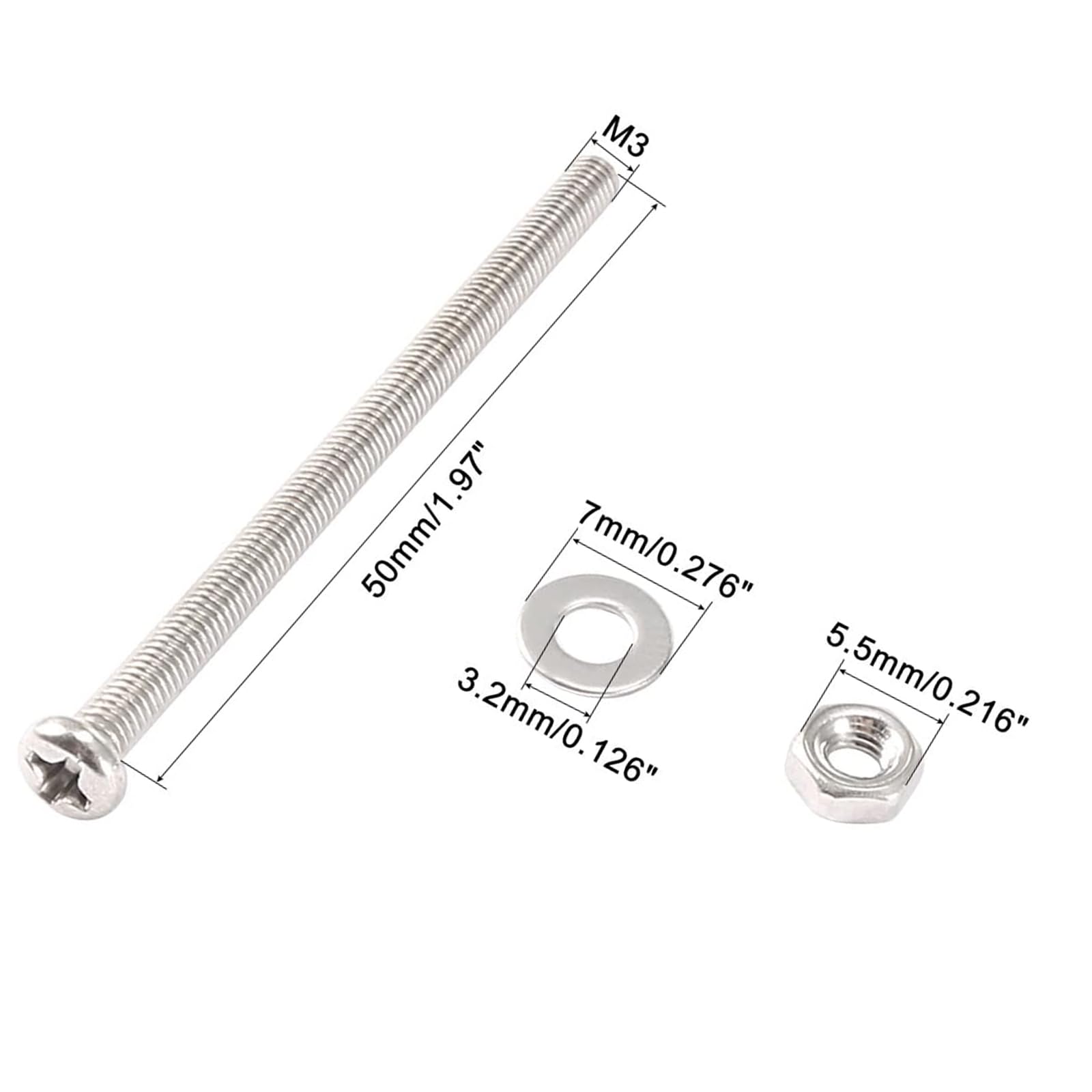MACHSWON M3x50mm Pan Head Machine Screws 304 Stainless Steel Phillips Pan Head Bolt Extended Screw Nut with Washer 12 Sets - Image 4