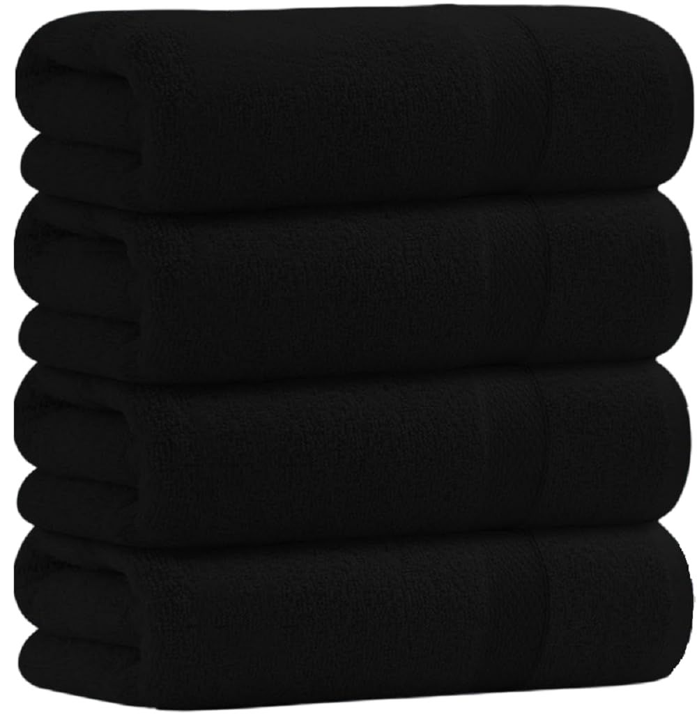 WovenWonder Pack of 4 Luxury Guest towels 100% Egyptian Cotton Super Soft (30 x 50 CM - 600GSM) Premium Hotel Quality Hand Towels Quick Absorbent Reusable Bathroom Towel Sets (Black)