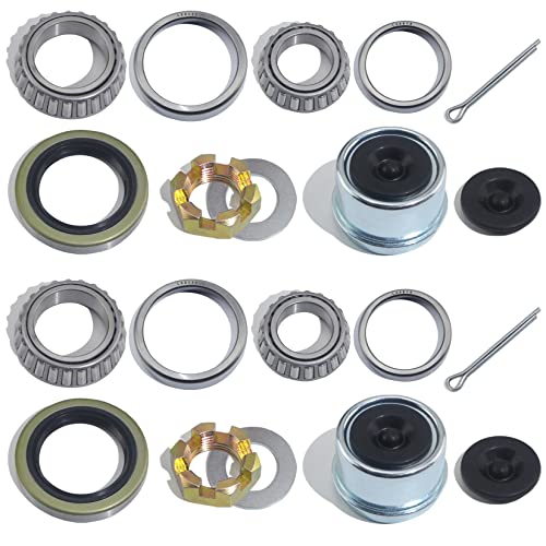 GREPSPUD 2Sets L68149 L44649 Trailer Axle Hub Bearings Kit with 171255TB Grease Seals 1.98 Trailer Dust Caps Cotter Pins Axle Nuts & Washers for 3500 lbs 1-3/8 to 1-1/16 #84 Spindle