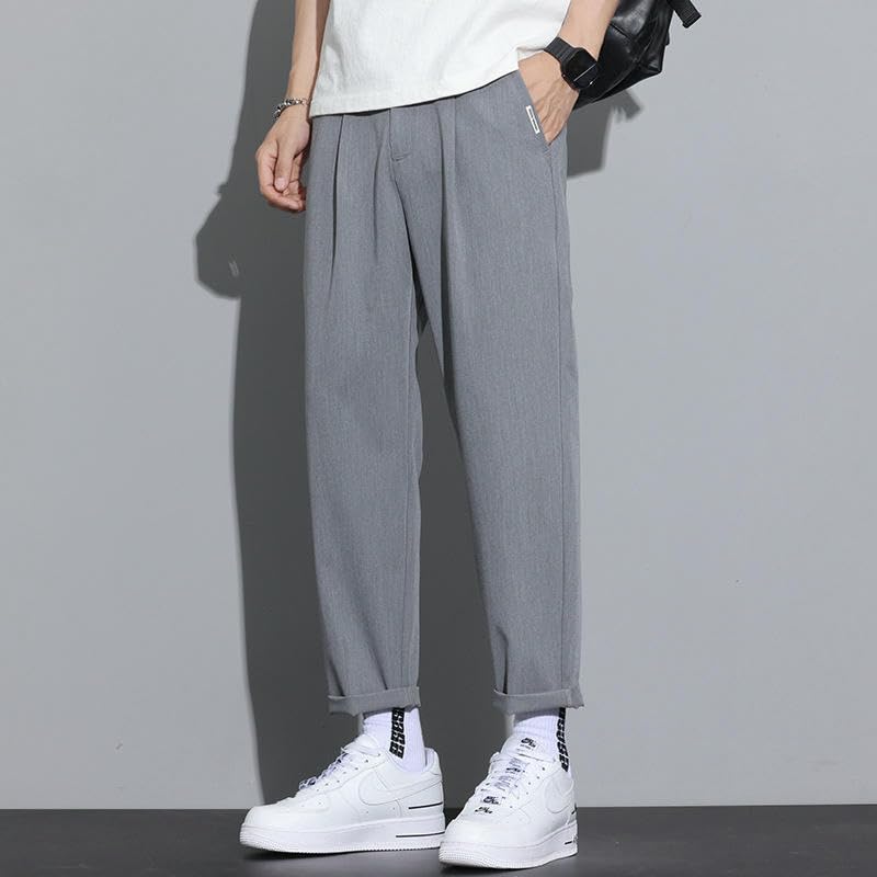 Men's Spring Summer Thin Ice Silk Trendy Loose Straight Sporty Nine-Tenths Pants4