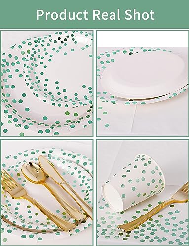 Image of Nkaiso 141Pcs Green Dot Paper Plates and Napkins Party Supplies-20 Guests