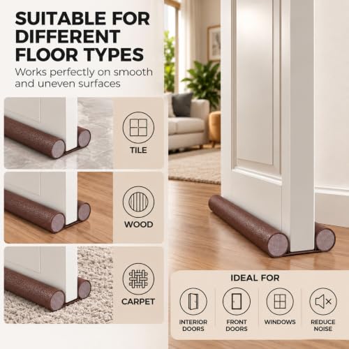 Miniatura 6 de Burlete Bajo Puerta. Burlete Doble Para Puertas Y Ventanas, De Polipiel, Ajustable Entre 32-94cm. Aislamiento Acústico, Reductor Frio Calor, Bloqueo De Viento, Luz, Polvo, Insectos.