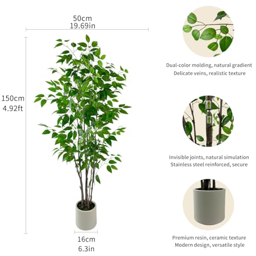 VIGGDA 5ft Artificial Ficus Tree with White Plastic Planter — view 2