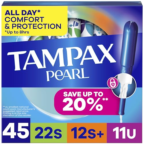 Image of Tampax Pearl Tampons Multipack, with LeakGuard Braid, Super /Super Plus /Ultra Absorbency, Up to 100% Leak and Odor Free Protection, Unscented, 45 Count