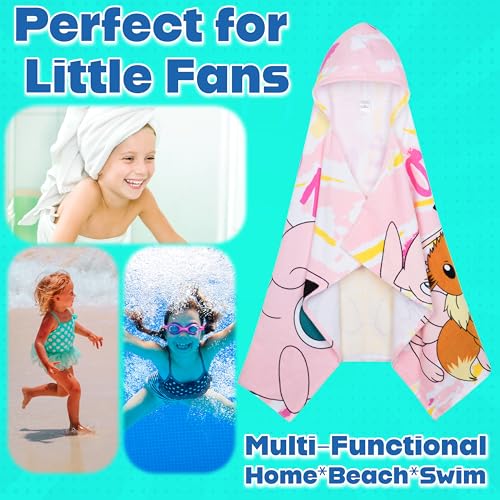 Image of Pokemon Hooded Kids Beach Towel Absorbent Changing Robe Cotton Poncho Bath Towels (Pink, 6-14 Years)