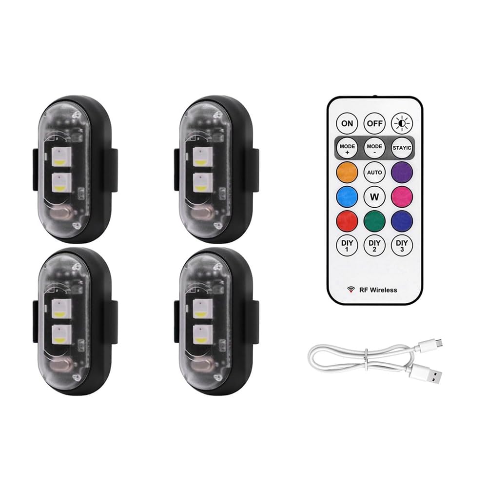 Yssevlon 4PCS Wireless LED Strobe Lights with Remote Control, 8 Colors USB Charing Waterproof Emergency Warning Lights