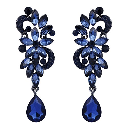 Clearine Boucles d'oreilles Femme Argent Cristal de Bohème Fleur Mariage Mariée Goutte Bling Balancent Bleu Ton Noir