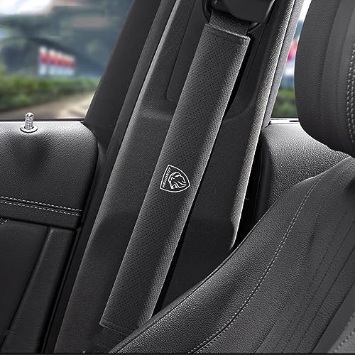 プジョー シートベルトカバー シートベルトパッド シートベルトショルダー スエード素材 専属ロゴ付き 延長タイプ 長いサイズ マジックテープ取り付け 2個セット (プジョー, ブラック)