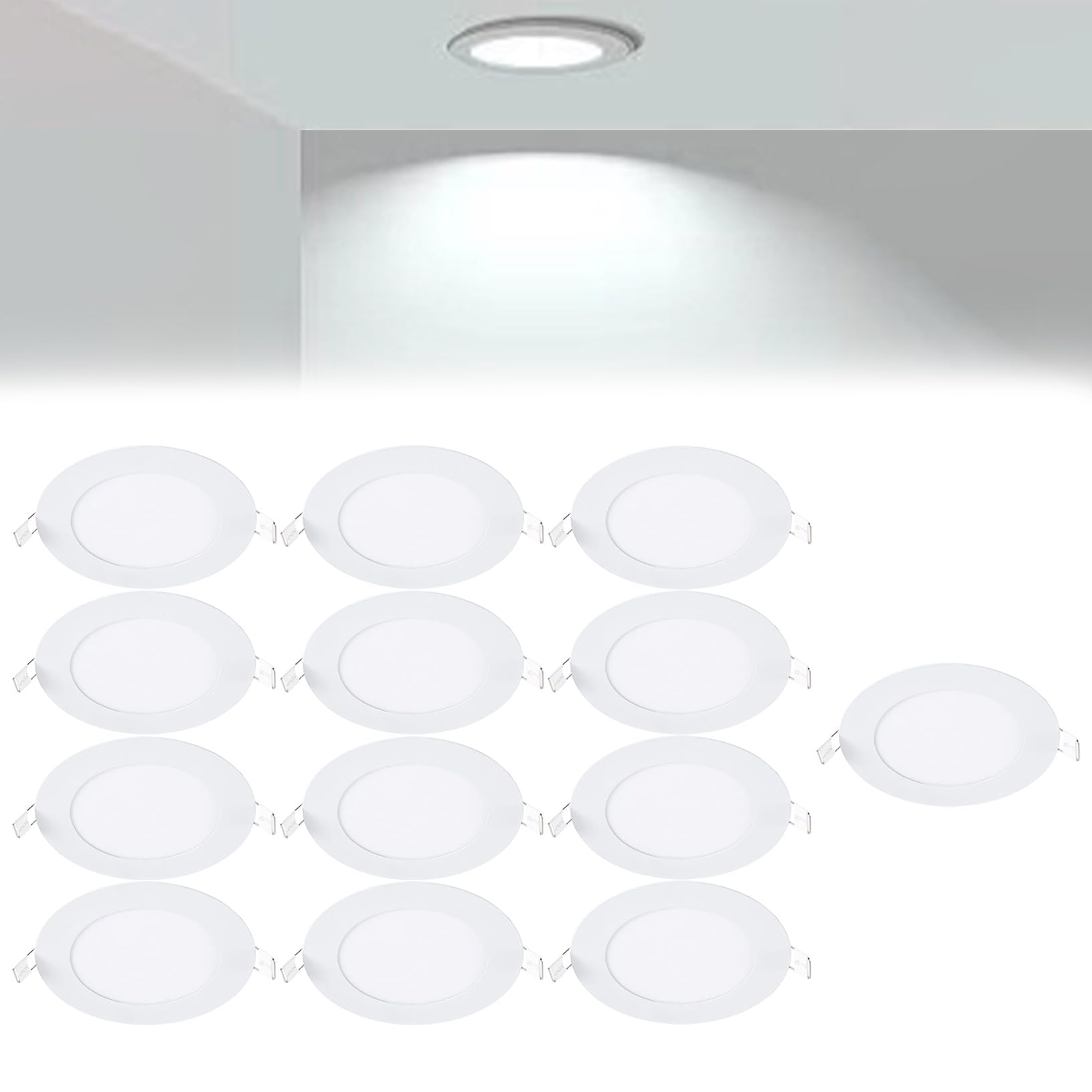 VOGHMOLD 6W Ultra Slim LED Downlight 5 inch, 6000K Recessed Ceiling Light, Cut Φ105-110mm, AC85-265V Flush Mount Spotlights Aluminum Round Panel Lights for Office Hallway, 13 Pack