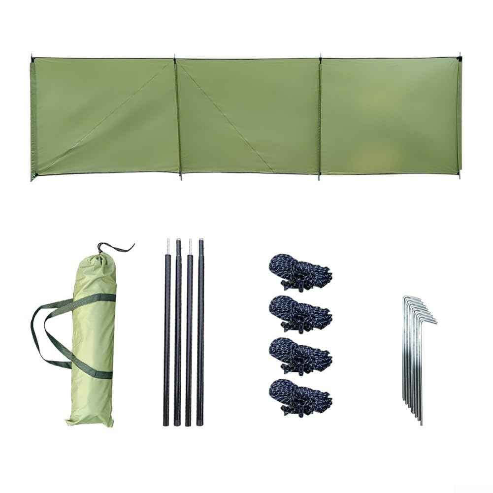 Parabrezza per fornello da campeggio verde, 500 x 140 cm, extra large, per esterni, per cucina, picnic, spiaggia e camper, tessuto Oxford 210D resistente con pali