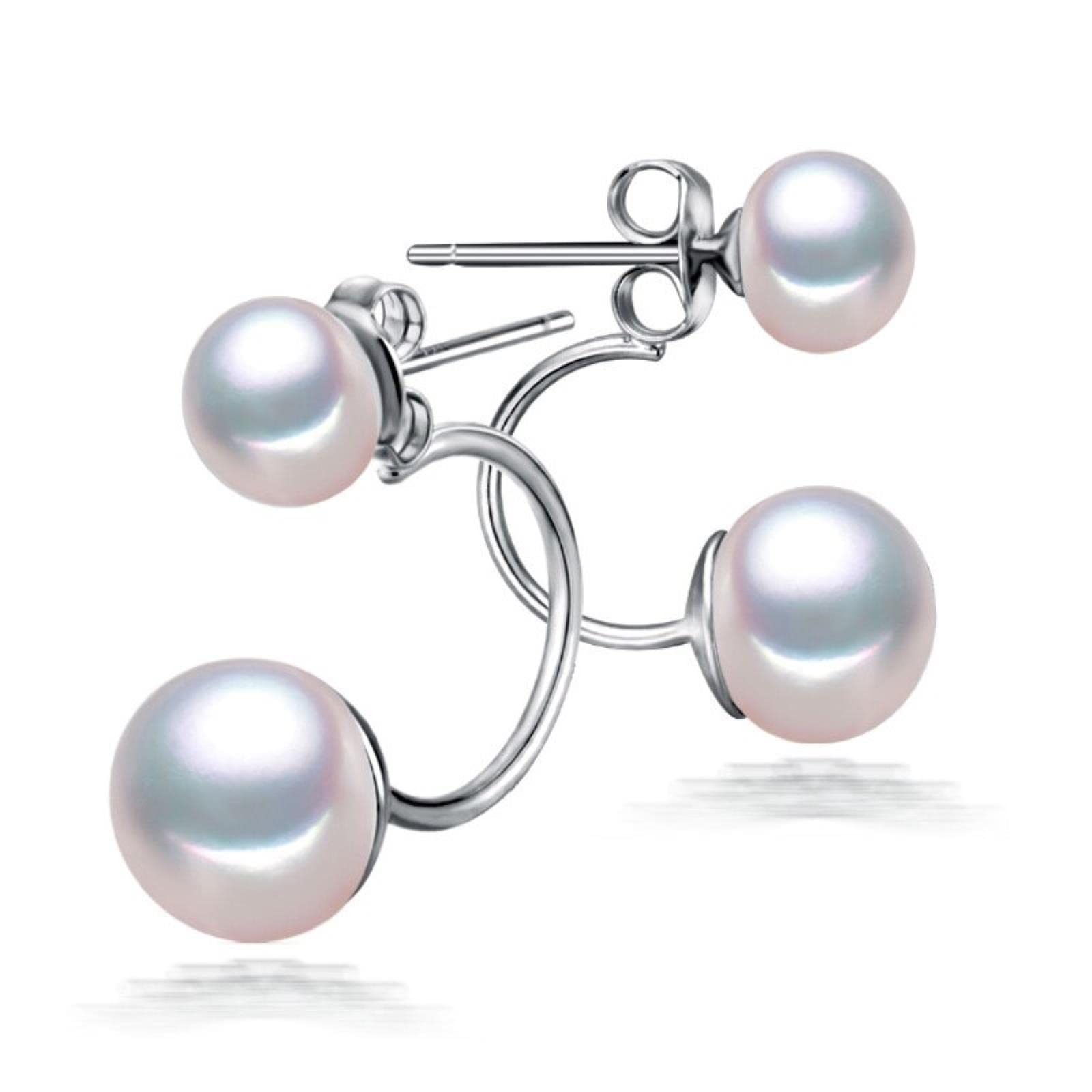 Bedt Women's Image Natural Freshwater Pearl Earrings For Classic 925 Sterling Silver Double Pearl Stud Earrings