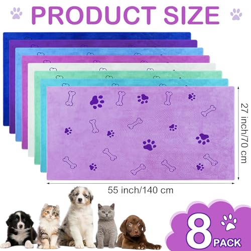 Image of 8 Pcs Dog Towel for Drying, 55 x 28 Inch, Dog Paw and Bone, Classic Color