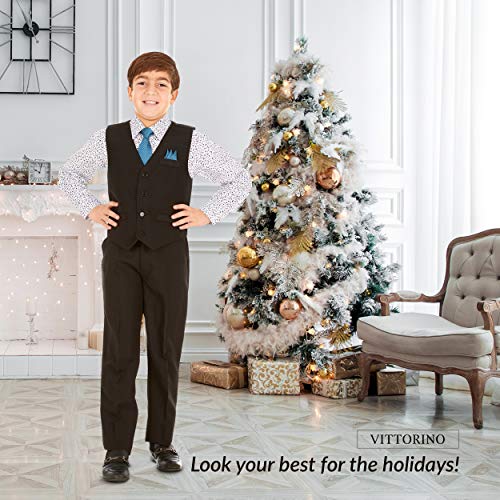 Image of Vittorino Boys 4 Piece Suit Set with Vest, Dress Shirt, Bow Tie, Pants & Pocket Square | Big & Little Kids Formal Apparel