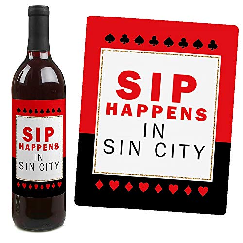 Etiquetas de vino de casino y Las Vegas, juego de 4 adhesivos decorativos para botellas 5