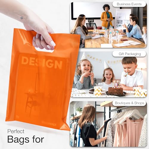 Image of Choice Marts 100 Orange Plastic Bags With Handles 9x12 Merchandise Bags