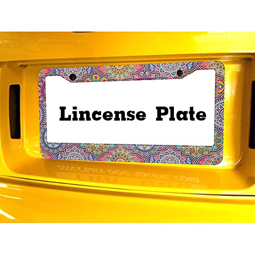Beabes Bohemian Mandala License Plate Frame Beautiful Paisley Novelty License Plate Frame Flower Colorful License Plate Cover Car Tag Holder Metal License Plate Frame For Us Vehicles Standard #TOP5