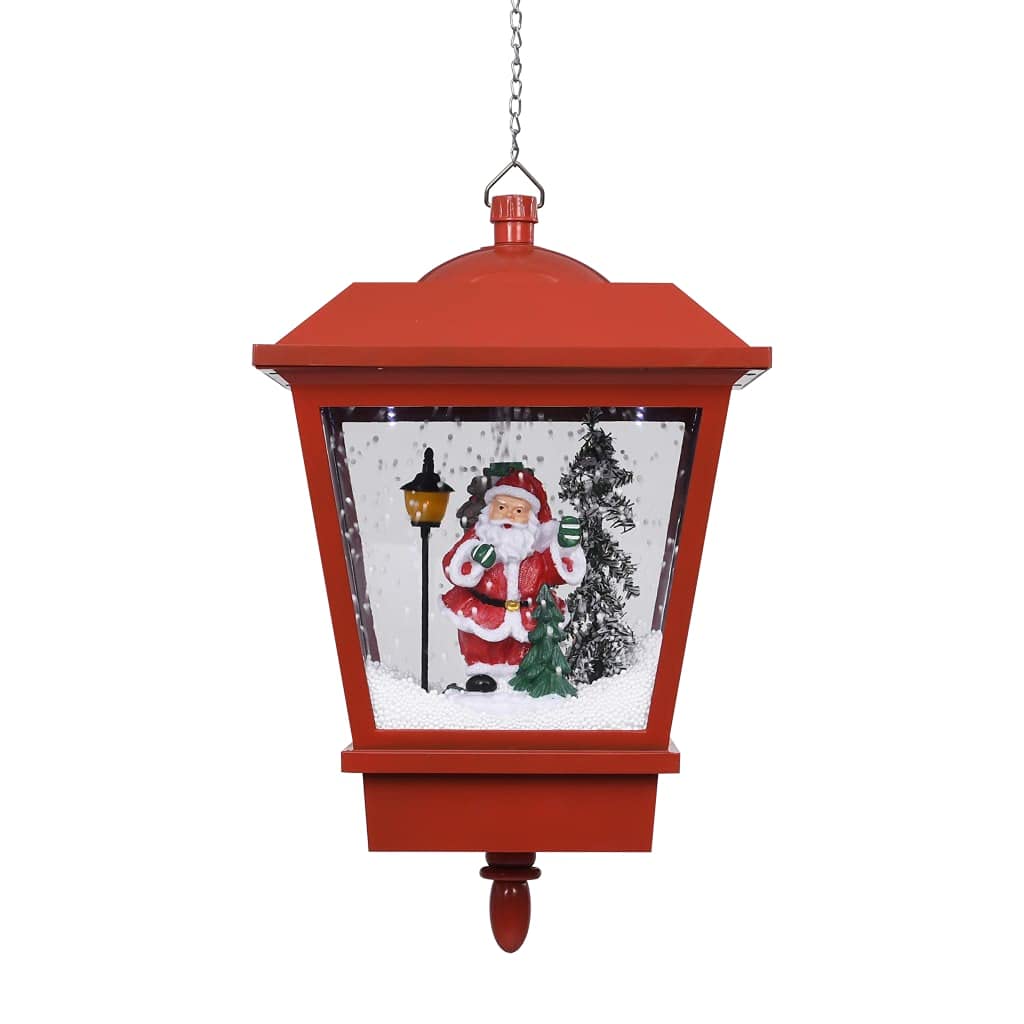 Weihnachts-Hängelampe LED-Licht mit Weihnachtsmann, Schneefallfunktion, rotes PVC Metall Design 27×27×45 cm, mit Kette Haken, für Innen Außen Advent Festtag Fenster Garten