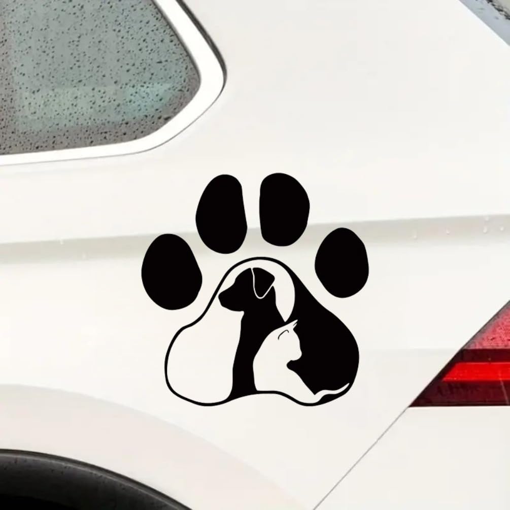 Lot de 2 autocollants de voiture mignons de 13,5 x 14 cm avec motifs de pattes de chien et de chat, autocollants en vinyle mignons pour voiture, camion, ordinateur portable, décoration durable pour - 5
