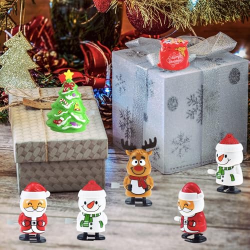 5 Stücke Kinder Aufziehspielzeug Wind Up Rentier Weihnachtsbaum Schneemann Weihnachtsmann Figur Uhrwerk Spielzeug Aufziehfigur Weihnachten Deko Figuren Geschenk für Baby Kinder Lustiges Spielzeug