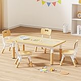 Brelley Kids Table and 4 Chairs Set, Height Adjustable Toddler Table and Chair Set, Graffiti...