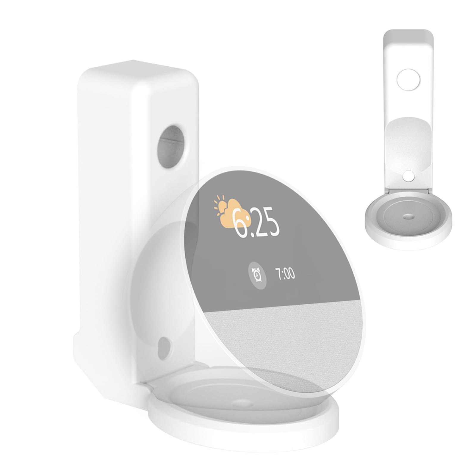 Hengrongshen Soporte de pared con enchufe compatible con Echo Spot Socket, accesorio plegable para Echo Spot Stand con gestión de cables integrada, solución de ahorro de espacio (blanco)