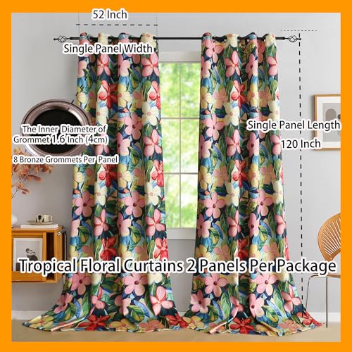 Luvyohmee Pink Floral Blackout Curtains 120 Inch Length Light Blocking High Ceiling Window Thermal Insulation, Extra Long Colorful Patterned Flower Drapes with Tiebacks 2 Panels 10Ft Grommet 52Wx120L - image 7
