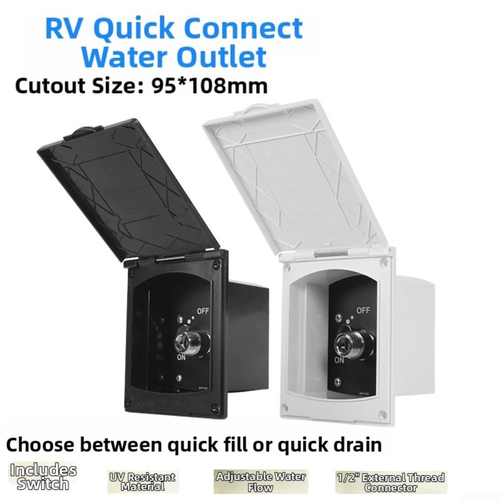 Connettore dell'acqua RV con controllo del flusso regolabile in acciaio inox, adattatore a montaggio rapido per camper per caravan serbatoio pioggia collegamento sistema di scarico (nero)
