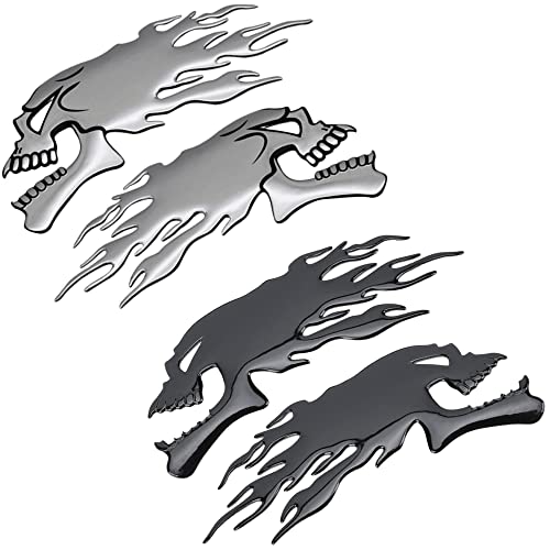 Niuhong 4 Pcs Sticker 3D Tête Mort Flamme Décorations d'Autocollants Protection Réservoir Moto Crâne Démon Autocollant Réservoir Universel Étanche Film...