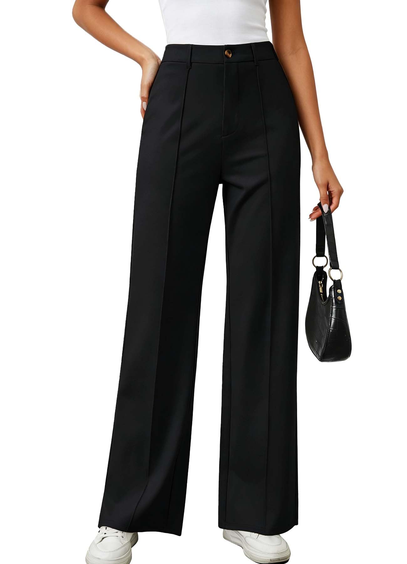 TZLDN Pantaloni da donna per feste, eleganti, neri, in tessuto, pantaloni chino, larghi, pantaloni pieghevoli Palazzo Businiess
