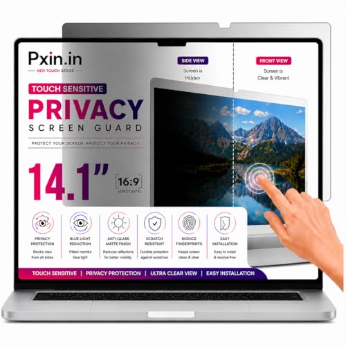 Image of Pxin Neo 14.1 Inch (16:9) | Touch Sensitive Privacy | Anti Blue | Anti Glare | UV (A /B /C) Block| OptiX & BLUVLIGHT Block Layer | Privacy Filter compatible with HP /Dell /Lenovo /Asus /Acer