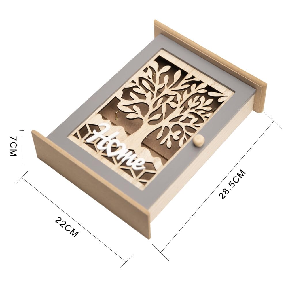 Caja de Llaves de Madera de Pared - Armario Guarda Llaves Creativo, Diseño Hueco Retro para Joyas y Objetos Pequeños (22*7*28,5cm)