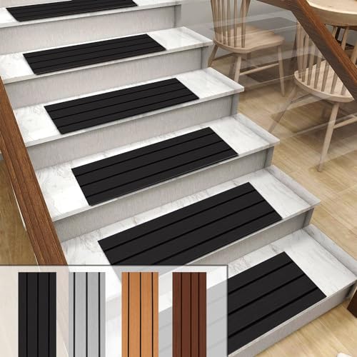 階段マット階段用滑り止め滑り止めマットEVA製,ヨットの滑り止めマット材料と技術に由来する,転倒防止キズ防止子供や高齢者の安全対策に柔軟快適防菌防カビブラック,80×23cm10枚, Staircase1