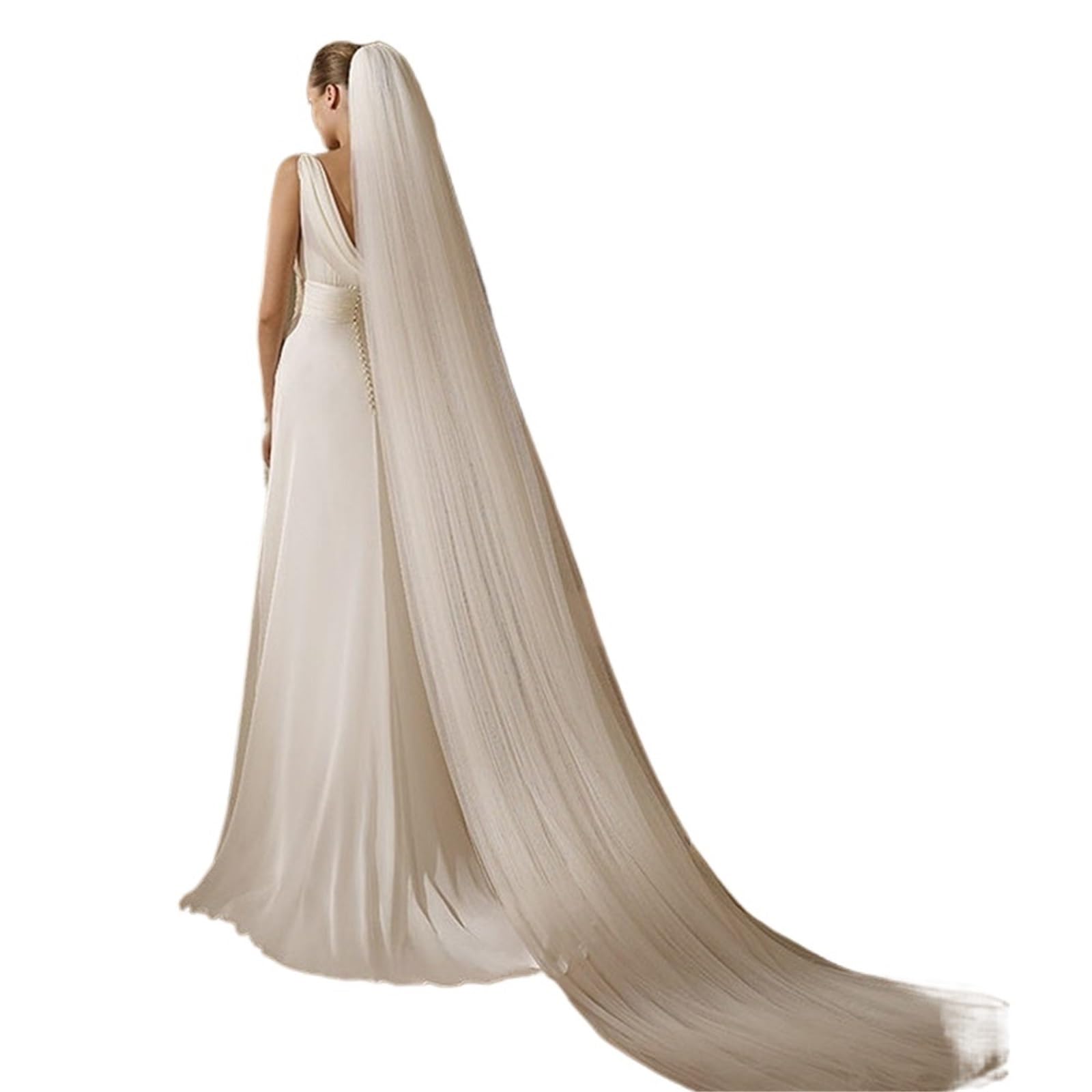 NJIEzhao Bridal Veil Long White/Ivory Simple Plain Wedding Veil With Comb Cathedral Veil For Bride Accessories 300cm Bride to Be Veil(Ivory-1 Layer)