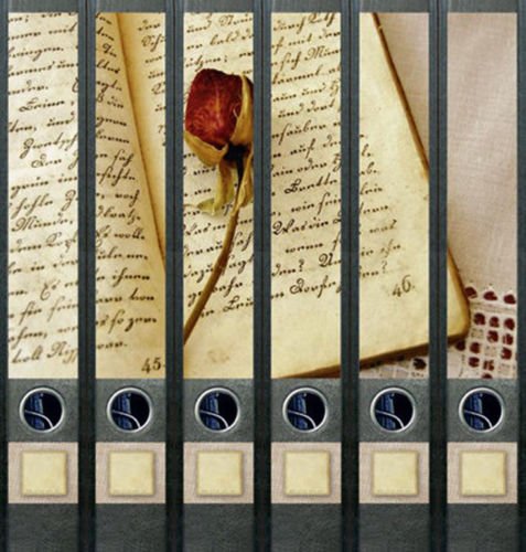 Ordnerrücken schmal 6er Set Ordner Buch mit Rose Ordner Aufkleber Etiketten Deko 601 Cover