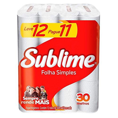 Sublime Papel Higiênico Folha Simples Neutro Branco 12 Rolos