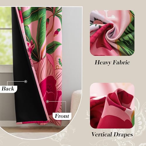 Image of Tyrot Pink Coquette Floral Grommet Blackout Curtains, 52W x 96L, 2 Panels