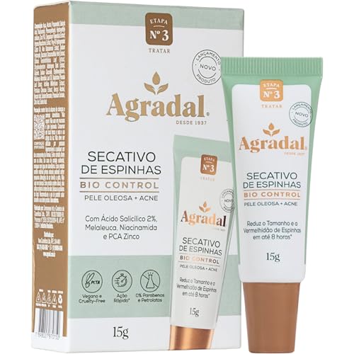 Agradal, Secativo de Espinhas Bio Control, Reduz o Tamanho e a Vermelhidão, Pele Oleosa e Acne, 15g, Verde