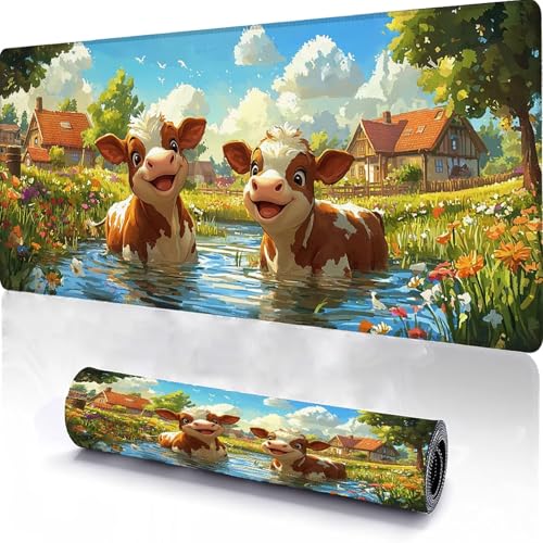 Alfombrilla de Ratón para Juegos 900x400x3mm, Mouse Pad Lavable Verde, Alfombrilla Ratón Sobremesa Portátil, Borde con Costura, Base Antideslizante, Adecuado para Juegos de Oficina en Casa CéSped G-7