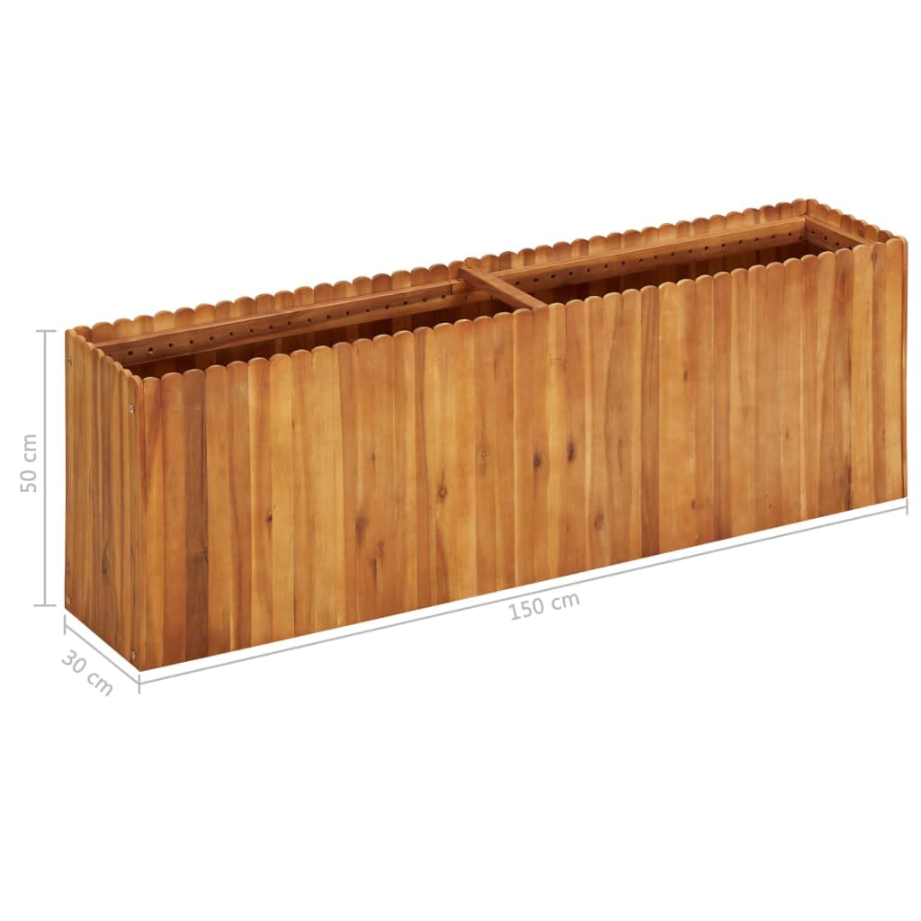 Jardinera de madera maciza de acacia barnizada, 150 x 30 x 50 cm, jardinera elevada para exteriores, para macizos de jardín, macizos de flores, resistente a la intemperie