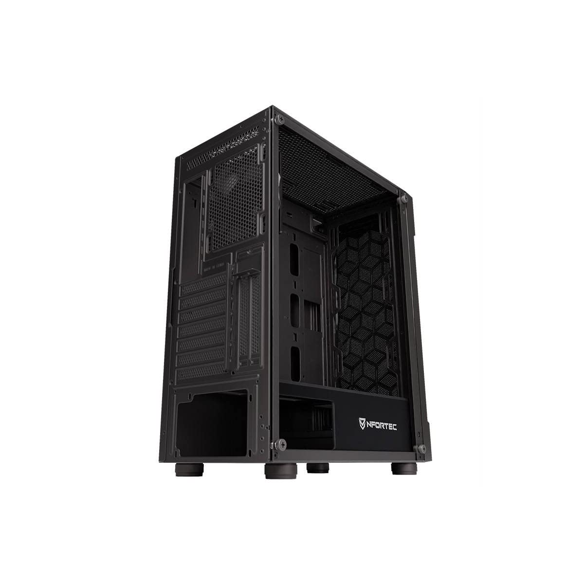 Nfortec AZIR Case PC Gaming Mid Tower Nero – 4 Ventole ARGB, Rete Frontale 3D E Vetro Temperato, Raffreddamento Spinto