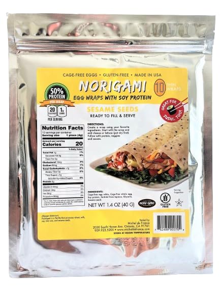 Norigami Envolturas de huevo con proteína de soja alta en proteínas, bajo en carbohidratos, envoltura vegetariana fina y saludable para