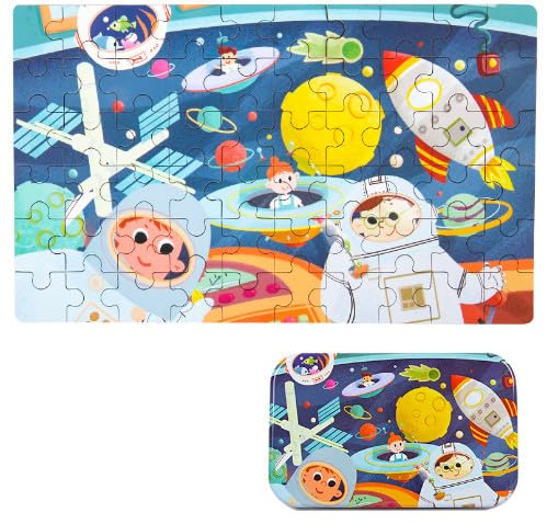 CENXI 60 Pieces Educational Toys, Children Education Early Learning Cartoon Wooden Educational Toys for Boys and Girls (Astronaut Pattern)