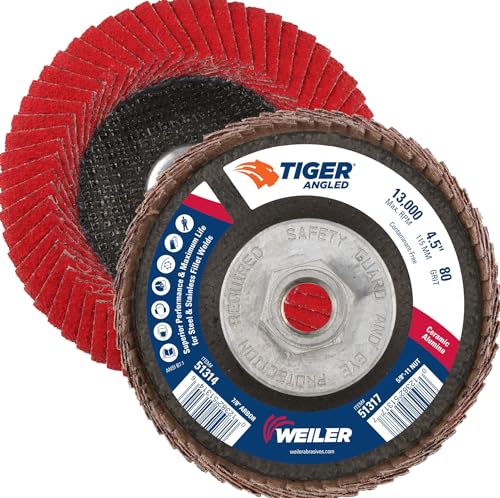 Image of Weiler 51317 4-1 /2 inch Tiger Angled Flap Disc, Cloth Backing, Ceramic Alumina 80C Grit, 4-1 /2 inch Diameter (Pack of 10)
