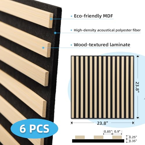 Image of Art3d 6-Pack Acoustic Wood Slat Panel & Ceiling Tile, 2 x 2 ft, Ashtree
